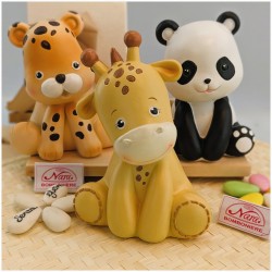 Bomboniera Battesimo Utile Maxi Safari - Salvadanaio Animali della Giungla (Panda, Giraffa, Leopardo)