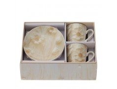 Bomboniera Hervit Set 2 Tazzine Caffè con Piattini in Porcellana e Fiori Beige