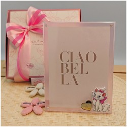 Bomboniera Battesimo Bimba Portafoto Minou Aristogatti in Plexiglass con Nome Personalizzato