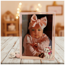 Bomboniera Battesimo Bimba Portafoto Minou Aristogatti in Plexiglass con Nome Personalizzato