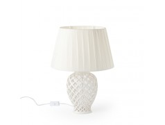 Bomboniera Hervit Lampada in Porcellana Bianca Traforata con Paralume Plissé