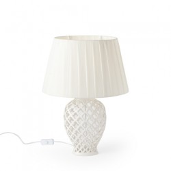 Bomboniera Hervit Lampada in Porcellana Bianca Traforata con Paralume Plissé