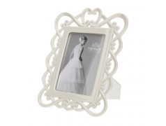 Bomboniera Hervit Cornice Portafoto in Porcellana Bianca Traforata Stile Barocco