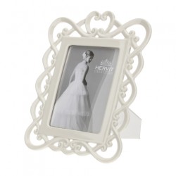 Bomboniera Hervit Cornice Portafoto in Porcellana Bianca Traforata Stile Barocco