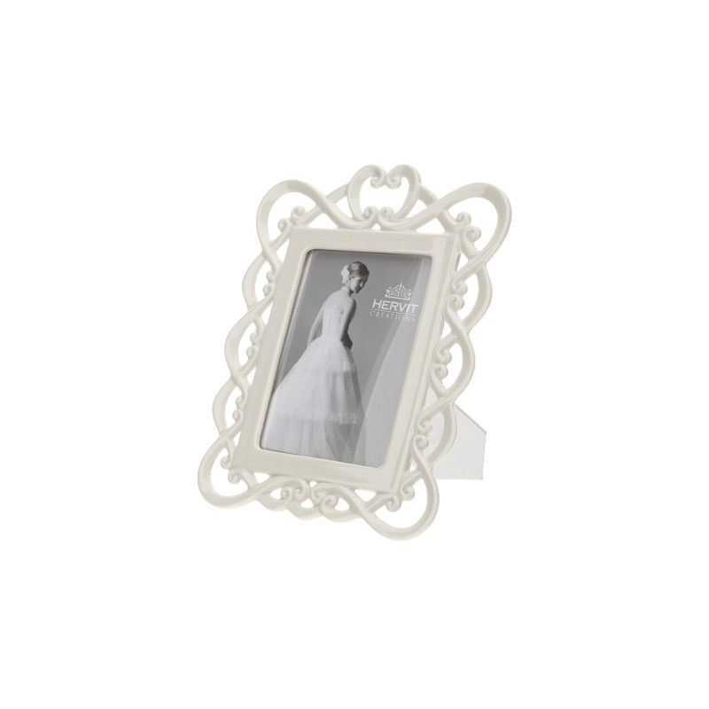 Bomboniera Hervit Cornice Portafoto in Porcellana Bianca Traforata Stile Barocco