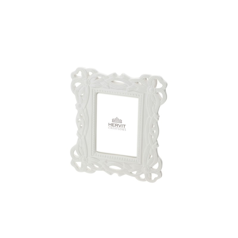 Bomboniera Hervit Cornice Portafoto in Porcellana Bianca con Decori Traforati a Fiori
