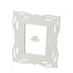 Bomboniera Hervit Cornice Portafoto Quadrata in Porcellana Bianca Traforata