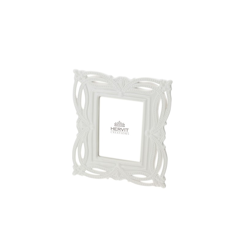 Bomboniera Hervit Cornice Portafoto Quadrata in Porcellana Bianca Traforata