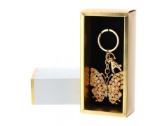 Bomboniera Hervit Portachiavi Farfalla in Metallo Dorato con Pietre Colorate e Strass