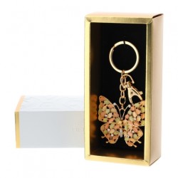 Bomboniera Hervit Portachiavi Farfalla in Metallo Dorato con Pietre Colorate e Strass
