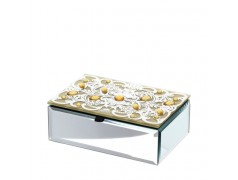 Bomboniera Hervit Scatola Rettangolare in Vetro Specchiato con Decori e Cristalli Ambra