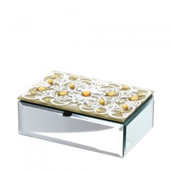 Bomboniera Hervit Scatola Rettangolare in Vetro Specchiato con Decori e Cristalli Ambra