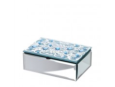 Bomboniera Hervit Scatola Rettangolare in Vetro Specchiato con Cristalli Blu