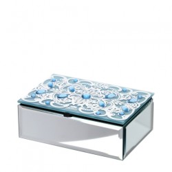 Bomboniera Hervit Scatola Rettangolare in Vetro Specchiato con Cristalli Blu