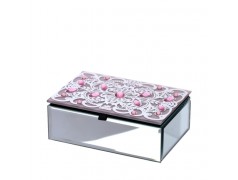 Bomboniera Hervit Scatola Rettangolare in Vetro Specchiato con Cristalli Rosa