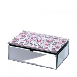 Bomboniera Hervit Scatola Rettangolare in Vetro Specchiato con Cristalli Rosa