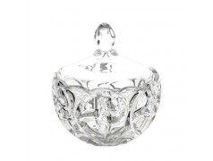 Bomboniera Hervit Zuccheriera in Vetro Cristallo con Coperchio e Lavorazione a Intaglio