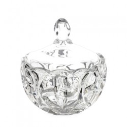 Bomboniera Hervit Zuccheriera in Vetro Cristallo con Coperchio e Lavorazione a Intaglio