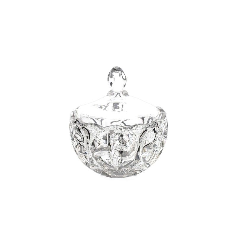 Bomboniera Hervit Zuccheriera in Vetro Cristallo con Coperchio e Lavorazione a Intaglio