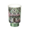 Bomboniera Hervit Porta Candela in Vetro con Decoro Casetta Fiorita e Base Verde