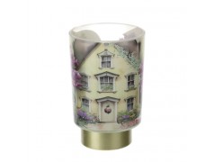 Bomboniera Hervit lampada in Vetro con Decoro Casetta Gialla e Base Oro