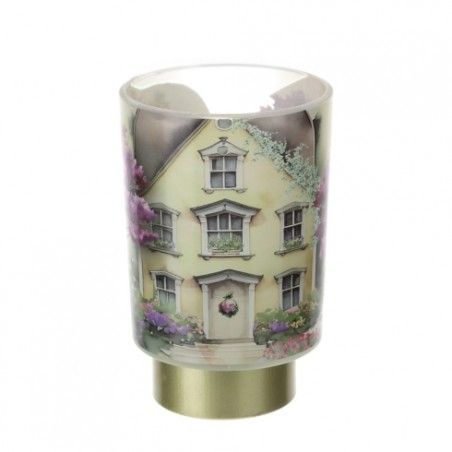 Bomboniera Hervit lampada in Vetro con Decoro Casetta Gialla e Base Oro