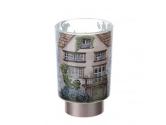 Bomboniera Hervit lampada in Vetro con Decoro Casetta Rosa e Base Bronzo