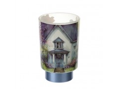 Bomboniera Hervit Porta lampada con Decoro Casetta Blu e Base Satinata