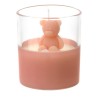 Dolce bicchiere in vetro con base color rosa antico e orsetto teddy in cera all'interno, perfetto per Battesimo bimba o Nascita.