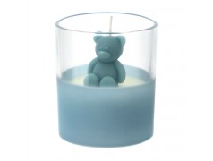 Bomboniera Hervit Candela in Vetro con Base Celeste e Orsetto Teddy