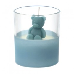 Bomboniera Hervit Candela in Vetro con Base Celeste e Orsetto Teddy