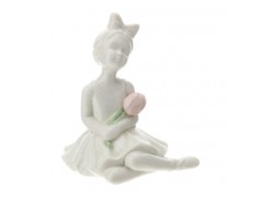 Bomboniera Hervit Bimba Ballerina Seduta in Porcellana Bianca con Tulipano Rosa