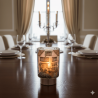 Bomboniera Hervit lampada in Vetro con Decoro Casetta Rosa e Base Bronzo -Nara Bomboniere