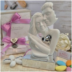 Bomboniere Matrimonio Coppia Innamorati con cuore su base argento 26265