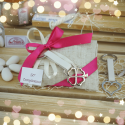 Bomboniera 50  Anni Porta chiavi  quadrifoglio e cuore