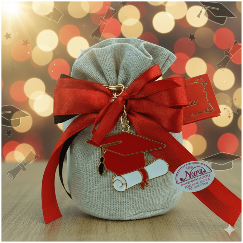 Bomboniera Laurea Portachiavi in metallo cappello e diploma