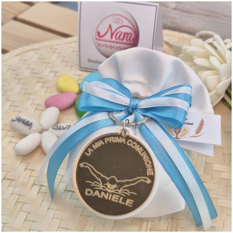 Bomboniera Nuoto Portachiavi personalizzato in plexiglas bianco e oro