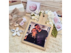 Bomboniera Matrimonio Tagliere in Bambù con Stampa Foto Personalizzata degli Sposi