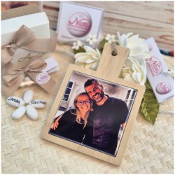 Bomboniera Matrimonio Tagliere in Bambù con Stampa Foto Personalizzata degli Sposi