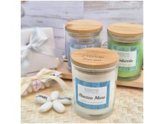 Bomboniera Matrimonio Candela Profumata Kharma Living in Vetro con Tappo Legno Personalizzato