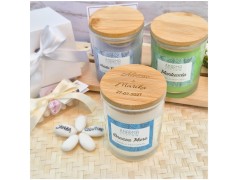 Bomboniera Matrimonio Candela Profumata Kharma Living in Vetro con Tappo Legno Personalizzato