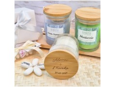 Bomboniera Matrimonio Candela Profumata Kharma Living in Vetro con Tappo Legno Personalizzato