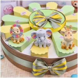 Torta Bomboniera Battesimo e 1° Compleanno "Amici della Giungla" con Animaletti Colorati