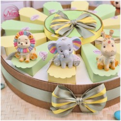 Torta Bomboniera Battesimo e 1° Compleanno "Amici della Giungla" con Animaletti Colorati