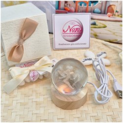 Bomboniera Lampada Sfera in Cristallo 3D con Trilly e Base Led USB