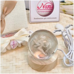 Bomboniera Lampada Sfera in Cristallo 3D con Trilly e Base Led USB