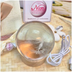 Bomboniera Lampada Sfera in Cristallo 3D con Fatina e Base Led USB