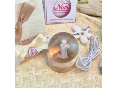 Bomboniera Lampada Sfera in Cristallo 3D con Bambino in preghiera e Base Led USB