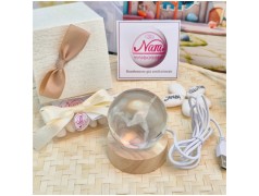Bomboniera Lampada Sfera in Cristallo 3D con Calciatore e Base Led USB