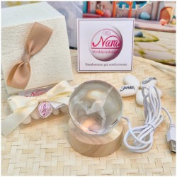 Bomboniera Lampada Sfera in Cristallo 3D con Calciatore e Base Led USB